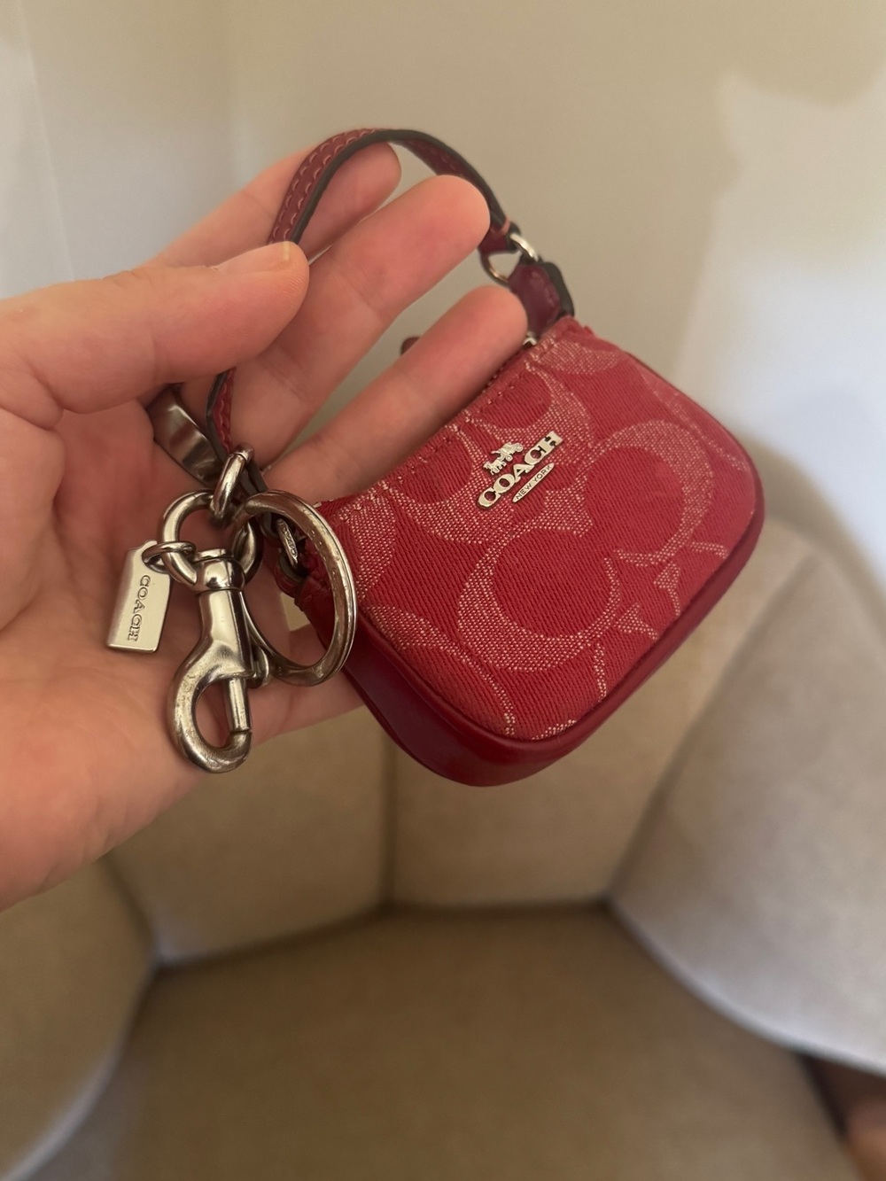 Coach Red Signature Mini Key Pouch - Picture 3 of 4